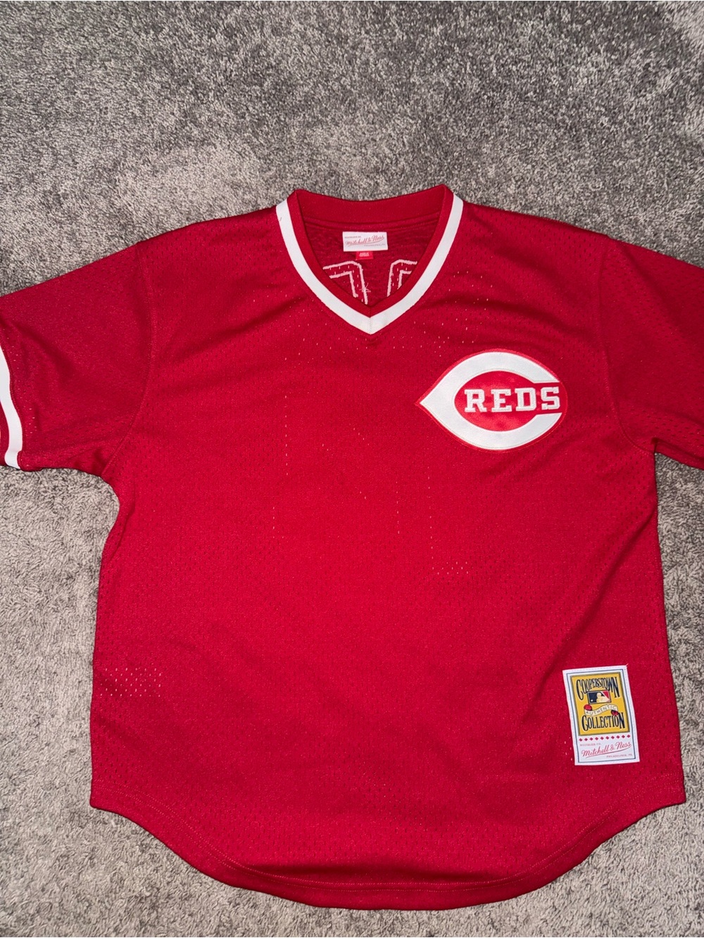 Mitchell & Ness Cincinnati Reds Red V-Neck Jersey